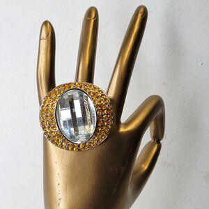 Large Yellow Rhinestone Stretch Ring